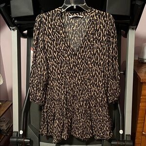 Zara Black and Tan Animal Print Blouse